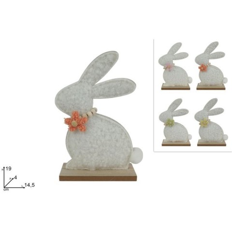 CONIGLIO 19 CM IN FELTRO C BASE LEGNO C FIORE 4 COL